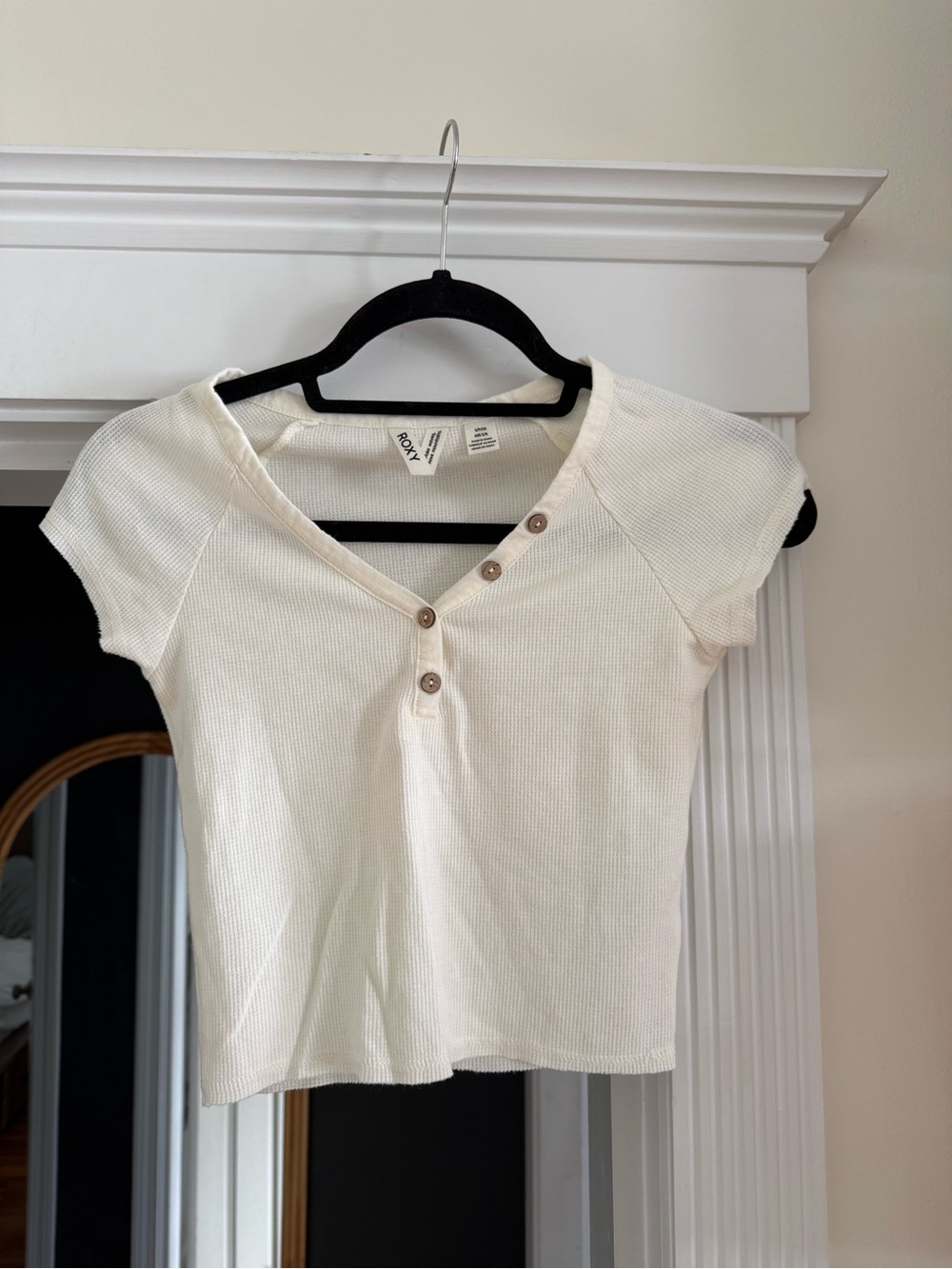 Roxy White Waffle Knit Henley Top | Size S